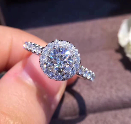 Anillo de compromiso Halo 2.50Ct corte redondo moissanita sólido oro blanco 1... - Bild 4 von 8