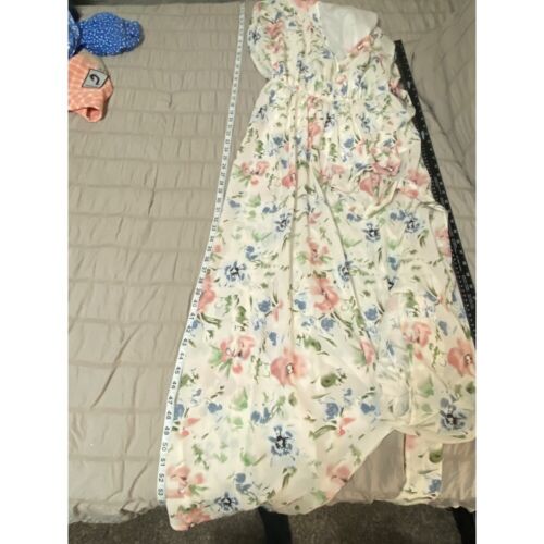 NWT Anrabess Floral Maxi Dress V-Neck Kimono Sleeve Belted Flowy White Spring L - Picture 7 of 10