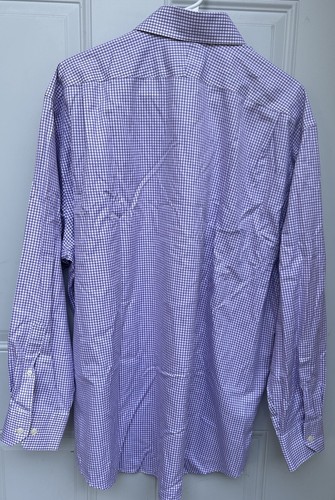 Camisa de Vestir Peter Millar Nanoluxe Fácil Cuidado Púrpura Cuadros Manga Larga 18 Largo - Imagen 9 de 9