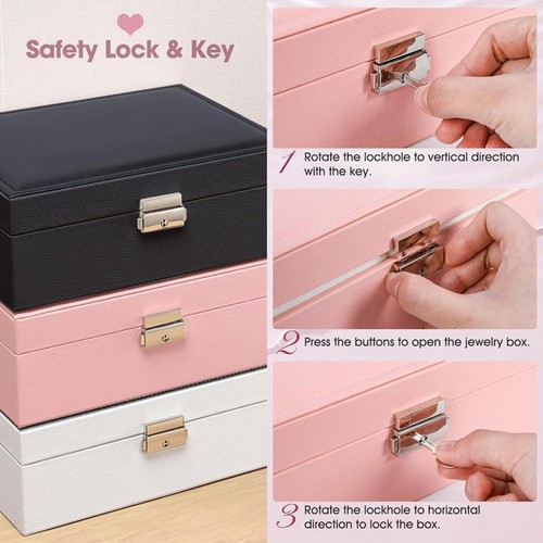 Joyero Organizador 2 Capas Viaje Joyería Soporte Organizador Estuche con Cerradura - Imagen 13 de 22