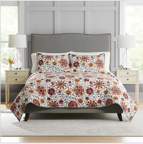 100% Cotton Quilted Country Style Bedspread Bedspread Pillowcase 3pcs - Bild 14 von 19