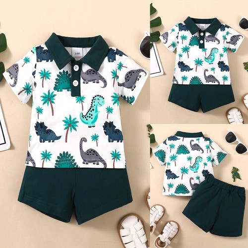 Kleinkind Baby Junge Sommer Kleidung Dinosaurier Druck Kurzarm Tops + Shorts Set - Bild 1 von 7