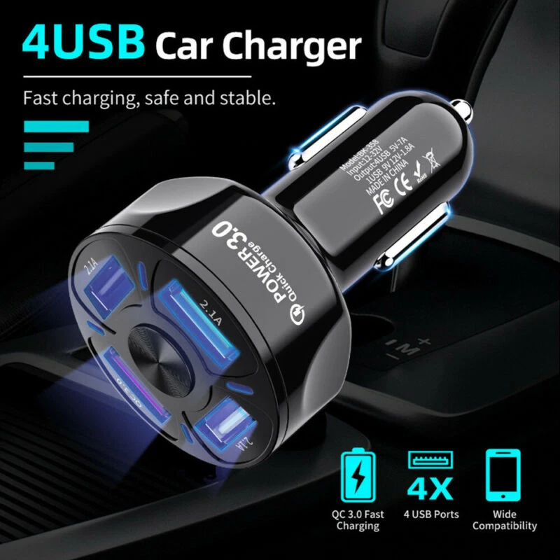 Fast Car Charger 4-Port USB 7A For iPhone iPad Samsung Universal Socket Adapter — 第 2/4 张图片
