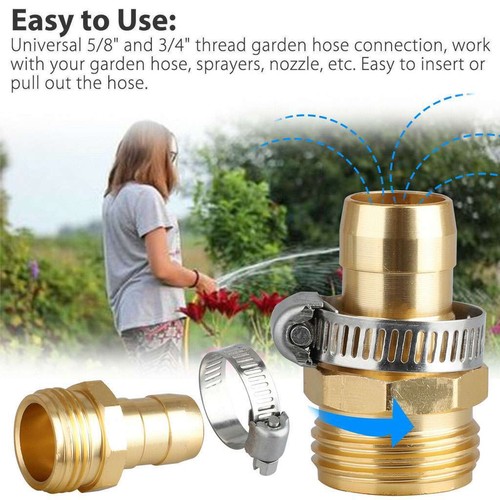 3/4" 5/8 Garden Brass Mender End Repair Kit Hose Connector Male Female Diameter - Picture 2 of 17