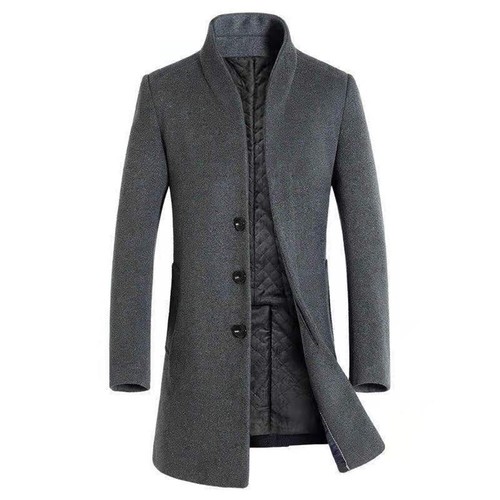 Men's Wool Trench Coat Long Jacket Winter Business Overcoat Outwear Formal Warm - Picture 4 of 9