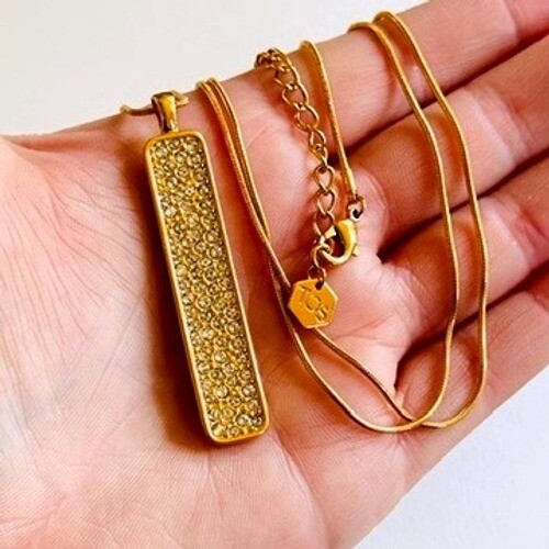 Touchstone Crystal by Swarovski TCS Bar necklace gold Crystals Signed Original