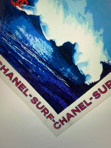 CHANEL VINTAGE 2002 SURF BLUE RED WHITE PRINT CC LOGO SCARF - Picture 4 of 14