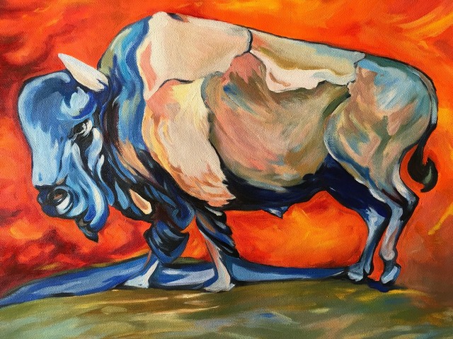 Original Yellowstone Buffalo Oil Painting on Canvas Italian Artist Original Yellowstone Buffalo Oil Painting on Canvas Italian Artist