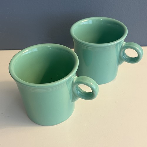 Fiesta Ware Homer Laughlin Kaffeetassen türkisgrün, O-Griff, 2 Stück - Bild 1 von 8