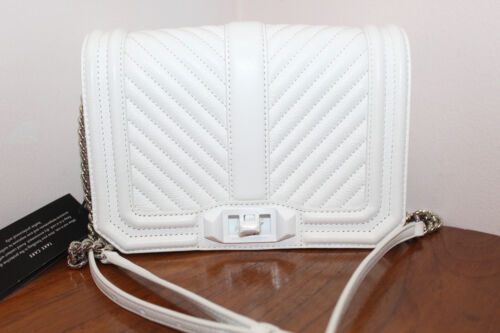 REBECCA MINKOFF LOVE CROSSBODY BAG LEATHER SMALL QUILTED CHEVRON OPTIC WHITE - Picture 3 of 15