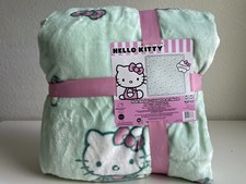 Hello Kitty Mint Green  Pink Bows Plush Blanket Full/Queen Size 90  X 90  NEW