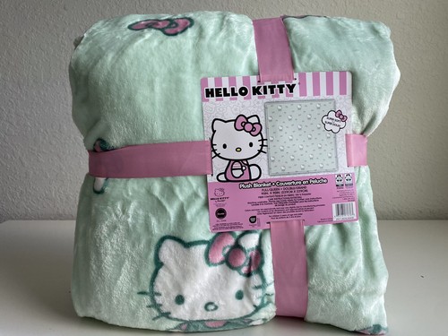 Hello Kitty Mint Green & Pink Bows Plush Blanket Full/Queen Size 90” X 90” NEW