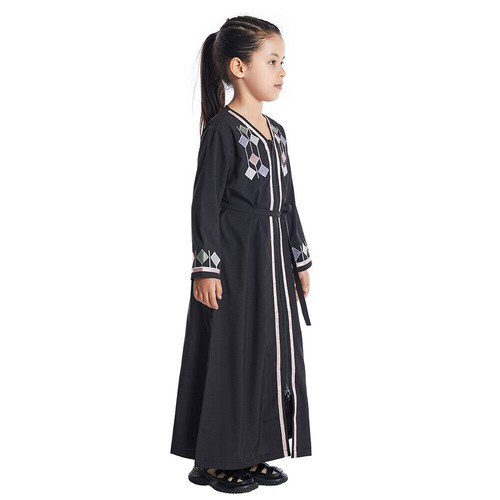 Girls Kids Zipper Long Dress Abaya Islamic Girls Kaftan Muslim Girl Robe Ramadan - Picture 8 of 49