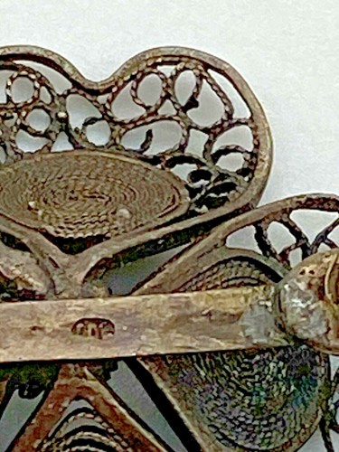 Vintage Sterling Silver 800 4 Leaves Clover Filigree Brooch - Picture 4 of 6