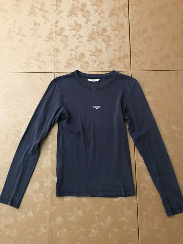 Girls Long Sleeve Blue Shirt 100% Cotton Top Size S / M by Guess