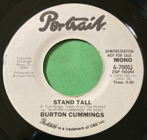 Stand Tall by Burton Cummings (Portrait, 1976) Mono + Stereo Promo Vinyl 45 - Picture 1 of 6