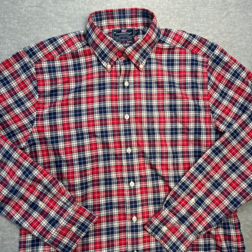Vineyard Vines Shirt Mens Large Slim Fit Red Plaid Performance Murray Flannel - Picture 2 of 7