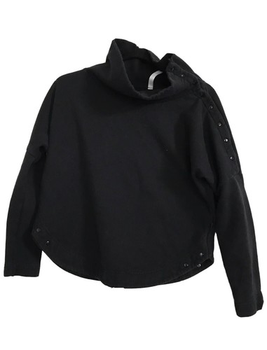 FABLETICS Womens Top Black PEARY Snap Shoulder Funnel Neck Crop Pullover Sz S - Picture 1 of 5