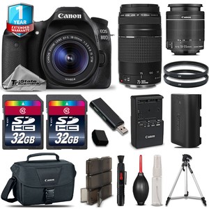 Canon Eos 80d Dslr Camera 18 55mm Is 75 300mm Iii 64gb Kit 1yr Warranty Ebay