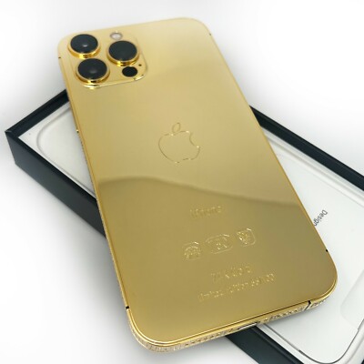 New Apple iPhone 14 Pro Max 24k Gold Back Replacement Custom