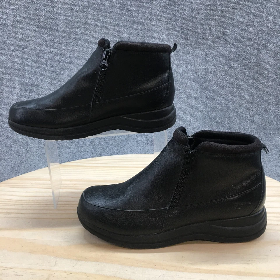 Dr Scholls 靴子女式 6.5 W 休闲侧拉链踝靴 E4W-01 黑色皮革 — 第 2/4 张图片