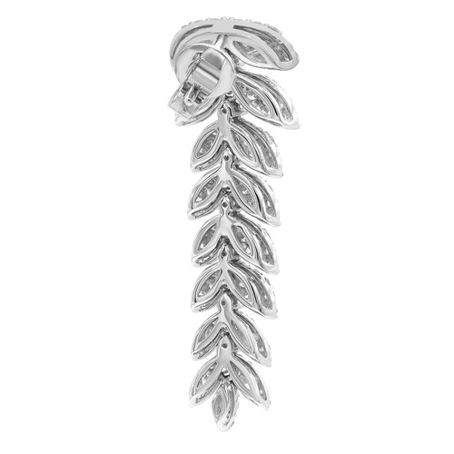 1.78Cttw Pave Set Round Cut Diamond Leaf Statement Drop Earrings 18K White Gold - Picture 5 of 6
