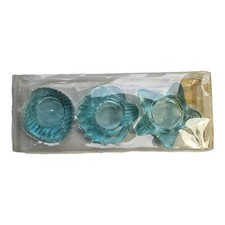 3 Recycled Glass Clam Shell Starfish Tea Light Candle Holders Aqua Ocean Beach
