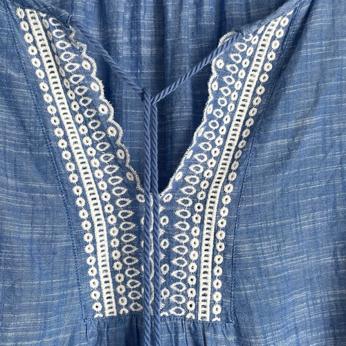 Talbots Tunic Embroidered Blouse Women's 2Xp Blue Cut Outs Tassels Boho India - Picture 7 of 15