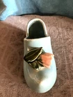 Vintage Blue McCoy Ceramic Clog Dutch Shoe Planter With Pink Rose 7.5" Long