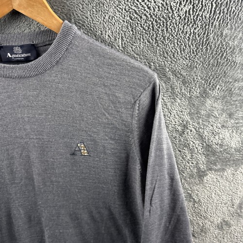 Aquascutum Jumper Mens Sweater Grey Wool Cotton 38" Small - Picture 3 of 10