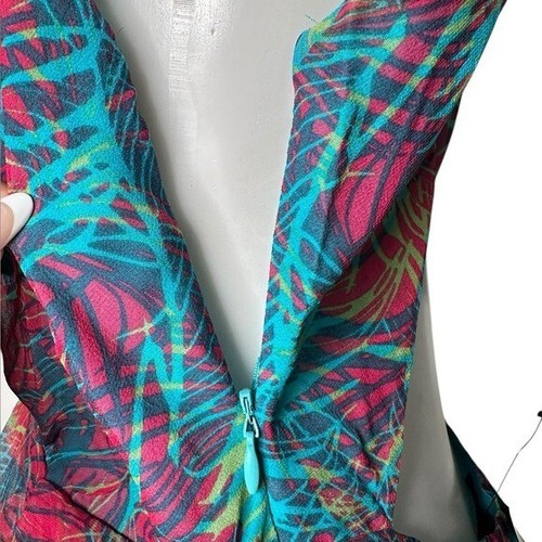 BCBGMAXAZRIA Y2K Silk Neckholder Dress | Size 8 | Lagoon Palm Print - Bild 5 von 11