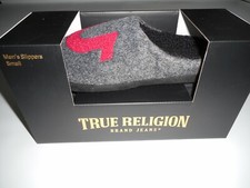 TRUE RELIGION Gray Polar Fleece Red Horseshoe SLIPPERS MENS SMALL Size 7 - 8 NEW