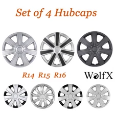 14" 15" 16" Set of 4 Wheel Covers Snap On Full Hubcaps R14 R15 R16 Black/Silver