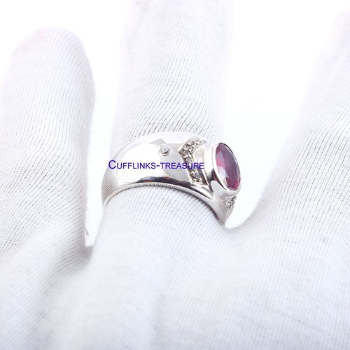 Natural Ruby & CZ Gemstones with 925 Sterling Silver Ring For Men's #9887 - Picture 3 of 4