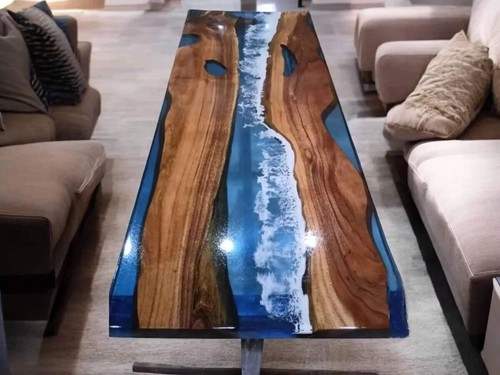 Ocean Epoxy Wooden Resin Table Top, Live Edge Center Table Top Decor Art - Picture 3 of 8