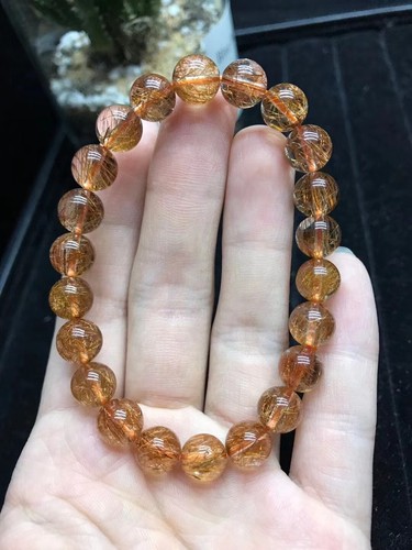 Bracciale Reiki perle tonde cristallo quarzo rutilato rame naturale 9mm AAAA - Foto 3 di 6