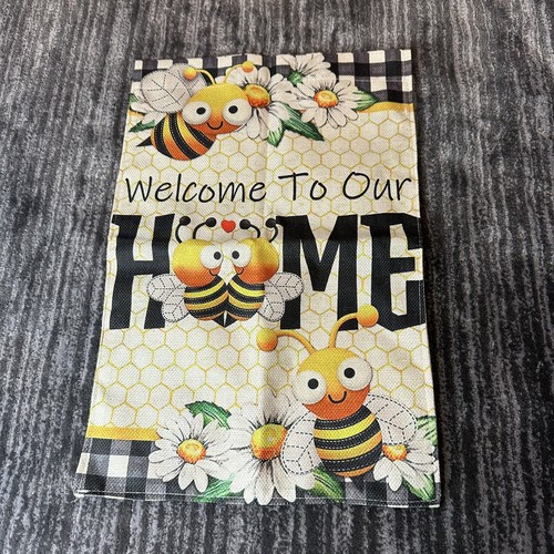 Bees Our Home Garden Flag 12x18 Double Sided Yard Decor Outdoor Burlap New - Picture 3 of 10
