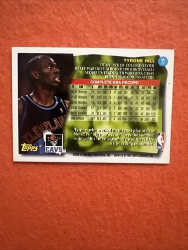 1995-96 Topps #71 Tyrone Hill Cleveland Cavaliers Basketball Card - Picture 2 of 2