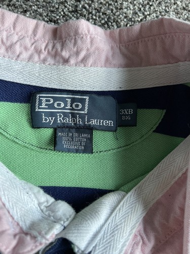 Vtg Polo Ralph Lauren Striped Rugby Shirt Monogram Logo Mens 3XB Bright Colorful - Picture 8 of 8