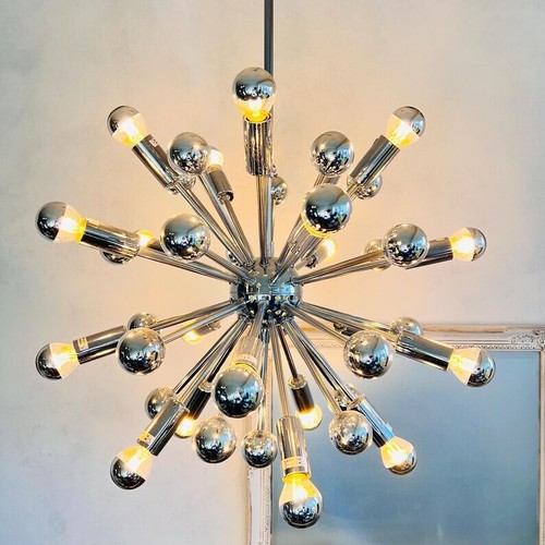 Vintage Chrome Sputnik Chandelier 1970's Pendant Chromed Space Age Atomic Design - Picture 4 of 9