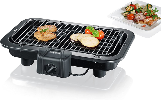 SEVERIN Gril Barbecue Electrique De Table Surface (41x26cm Barbecue Gril, Gril sur pieds Plaque de Gril (41x26cm
