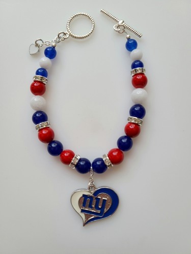Bracciale calcio NY giganti rosso bianco e blu pietre preziose strass chiusura argento - Foto 2 di 10