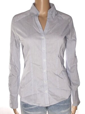 Sisley Damen Bluse S Small 40 Eu36 hellblau gestreift Langarm Baumwolle