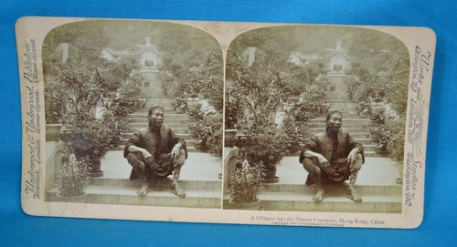 Stereoview Photo A Glimpse Into The Parsee Cemetery Hong Kong 香港 China c1900 - Picture 2 of 3