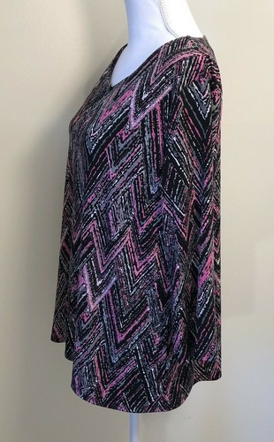 Kasper Womens Pullover Top, Size XL Black Pink Green Pockets Peek-a-Boo Neckline - Picture 3 of 8