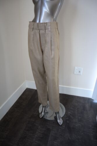 Brunello Cucinelli Linen Pants Tan Elastic Waist Pull On Relaxed Luxury Size 12 - Picture 5 of 9