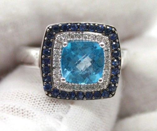 Le Vian 14K White Gold Halo Ring with Blue Topaz,Diamonds & Sapphires.size 7 - Picture 2 of 12