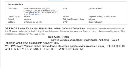 VERSACE LA MER PLATE ETOILES CELEBRATIONS LIMITED ROSENTHAL Neu Box SALE - Bild 8 von 8