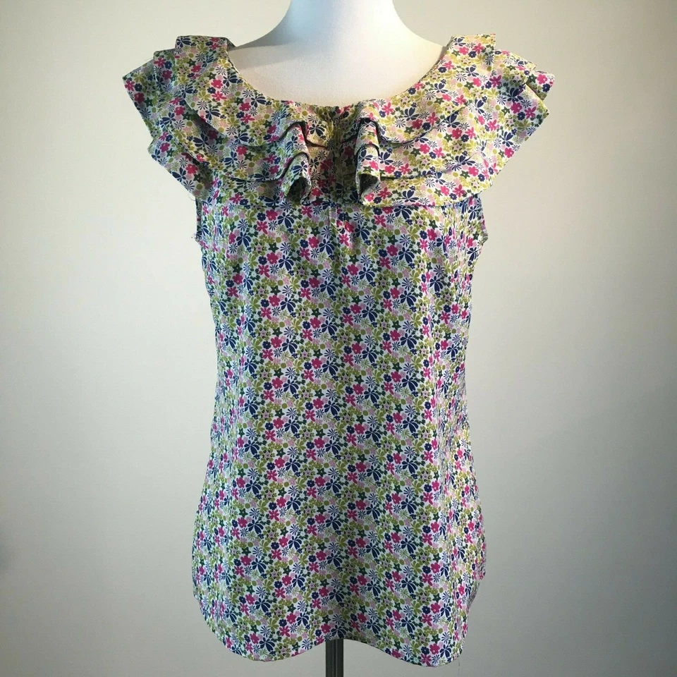 Liberty of London Floral Sleeveless Ruffle Top Multi-Color Pink Green Size Small - Photo 3/4