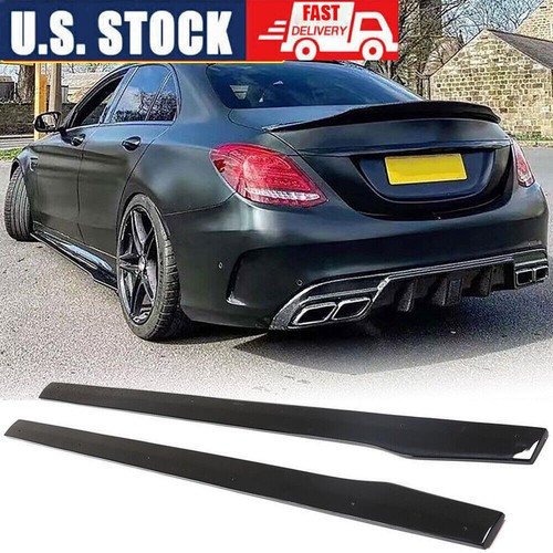 Fits Mercedes Benz W205 C205 C300 C43 C63 Gloss Black Side Skirts Extension Lip - Picture 1 of 15